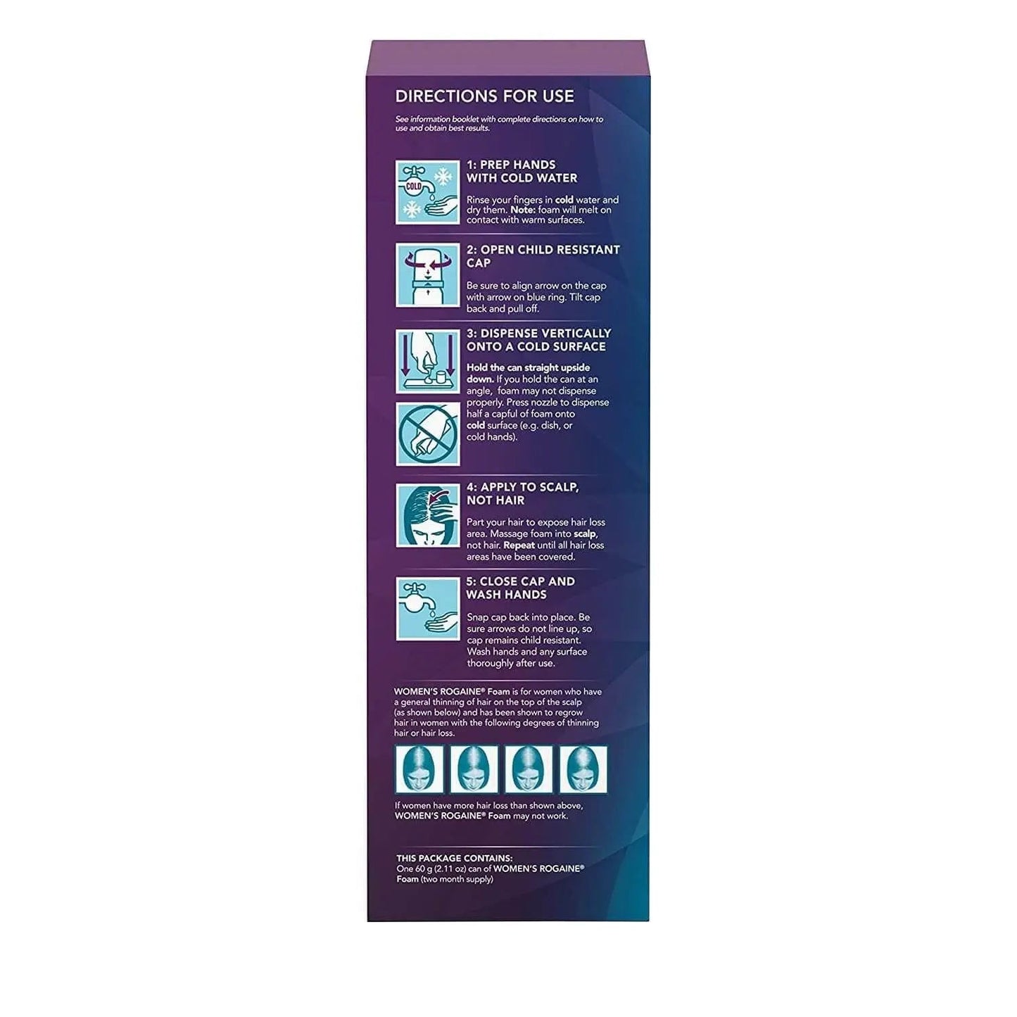 Directions for use on a purple and blue package