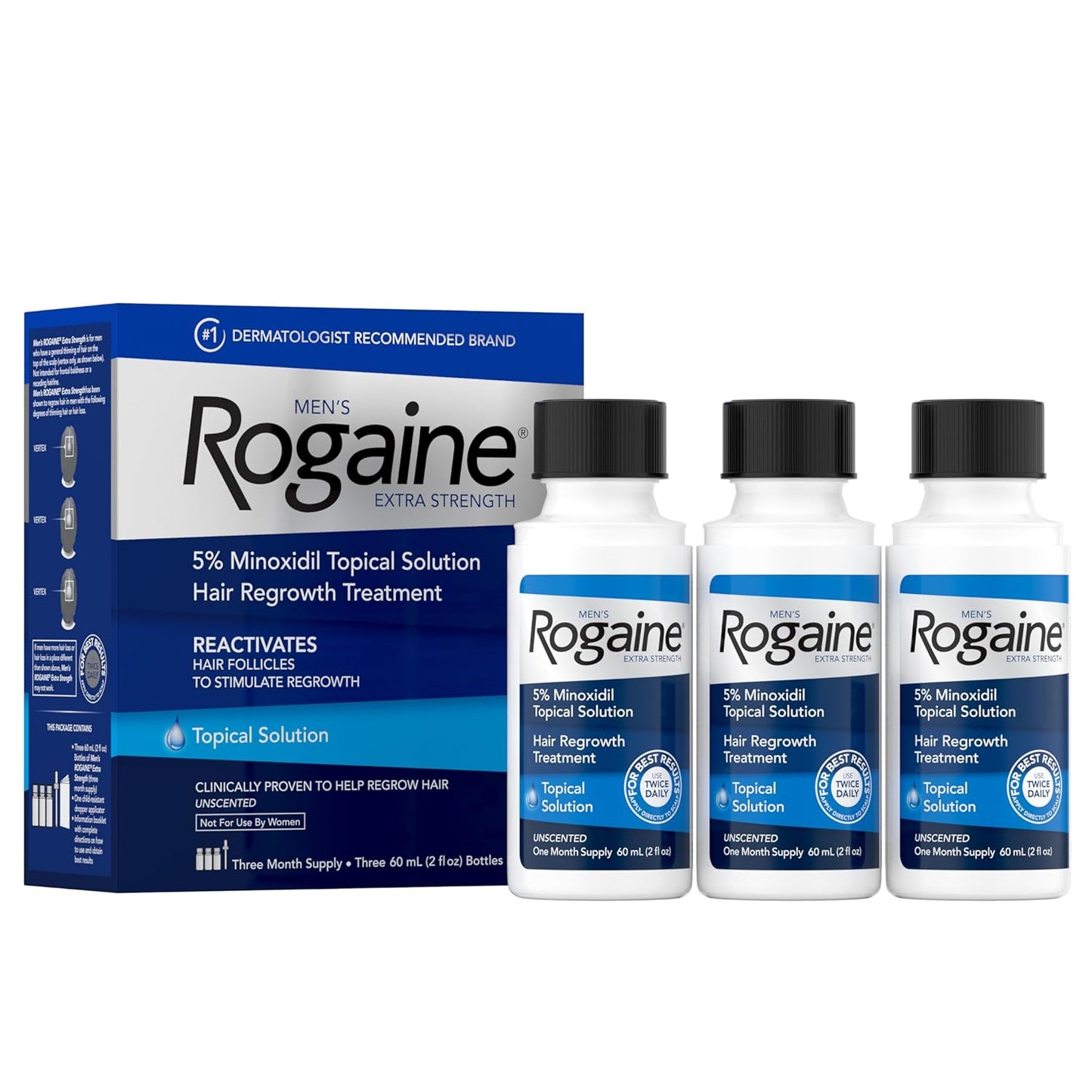 Men's Rogaine 5% Minoxidil Solution for Hair Regrowth , 3-Month Supply
